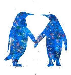 Metal Poster Penguin Love Blue Art