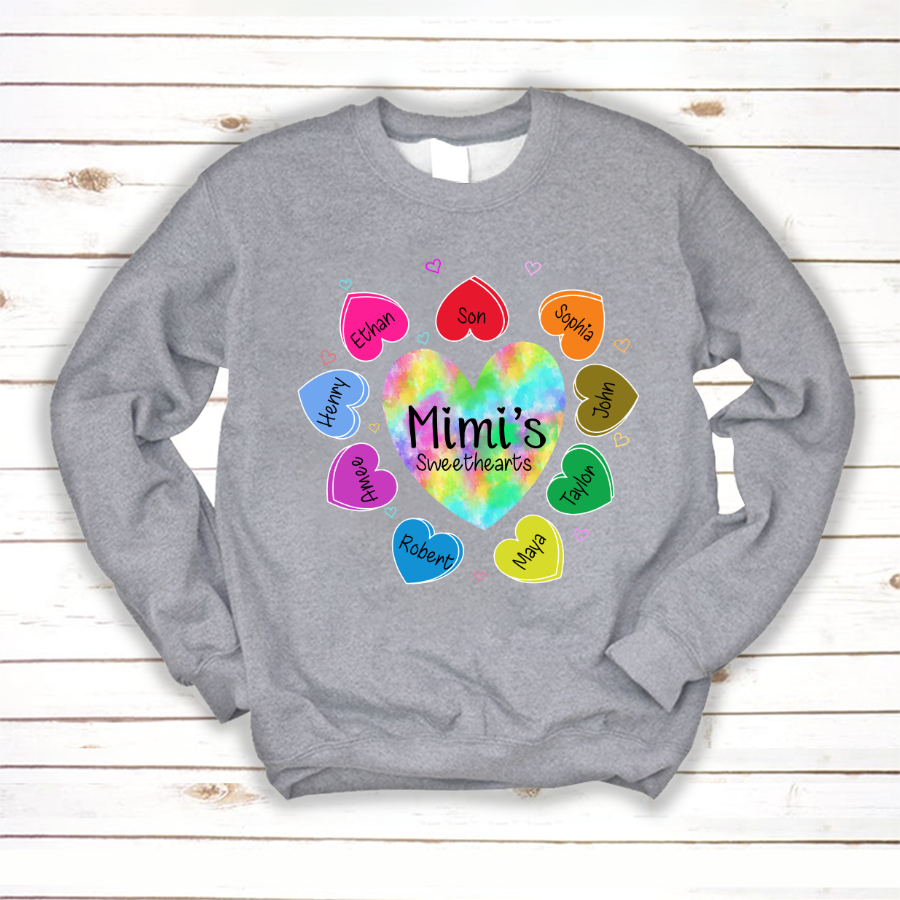 Mimi’S Sweethearts With Grandkids Colorful Hearts Sweatshirt