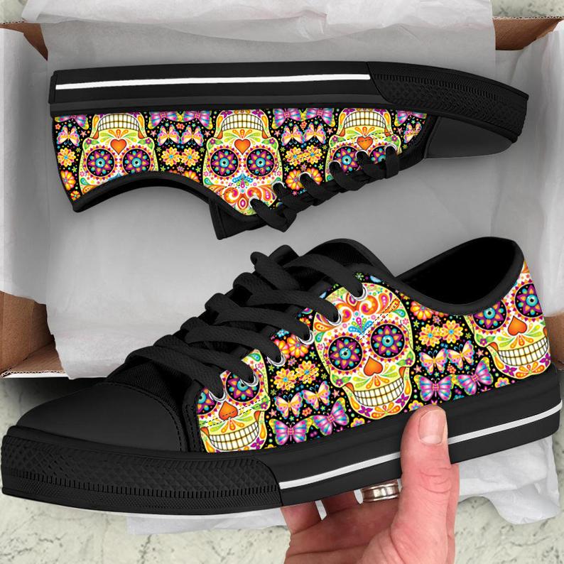 Skull34 Candy Floral Pattern Low Top Canvas Shoes