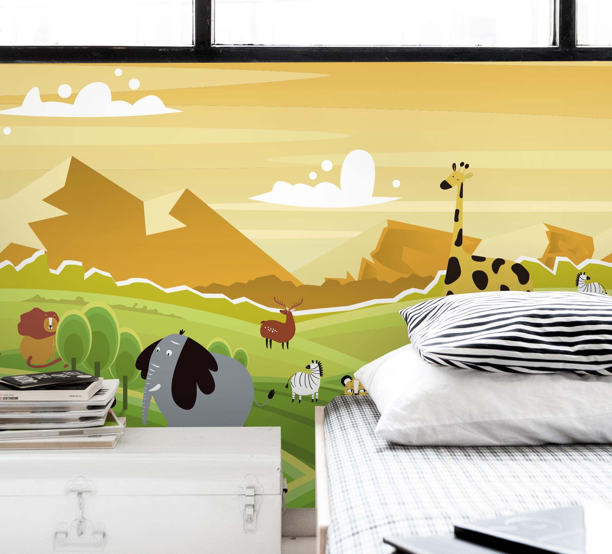 3D Cartoon Grassland Animal Wall Mural Wallpaper 1