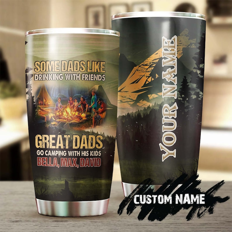 Camping Dad Great Dad Go Camping With His Kids Personalized Tumbler-Birthday Christmas Gift Father’S Day Gift For Dad From Son From Daughter