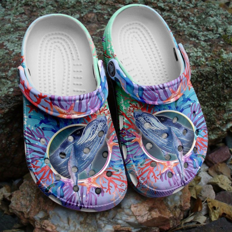 Whale Watercolor Sea Story Summer Gift For Lover Rubber clog Shoes Comfy Footwear