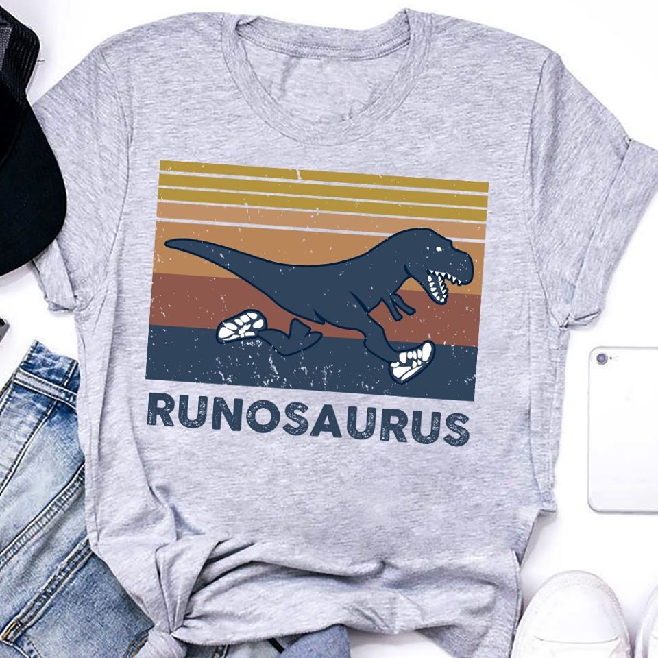 Dinosaur Runs Runosaurus Cotton T-Shirt