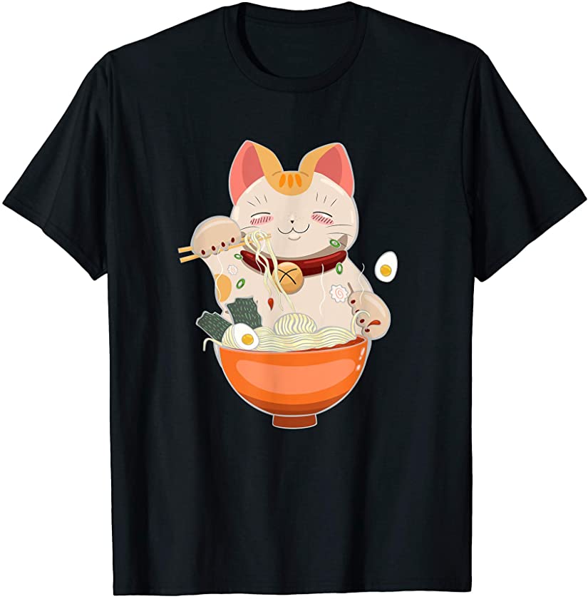 Kawaii Ramen Cute Anime Cat Bunny Japanese Kitten Noodles T-Shirt