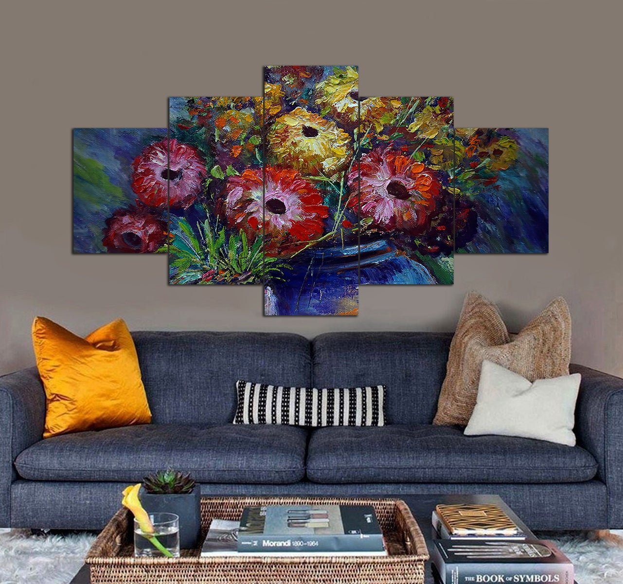 watercolor flowers Colorful flowers 3D 5 piece canvas art