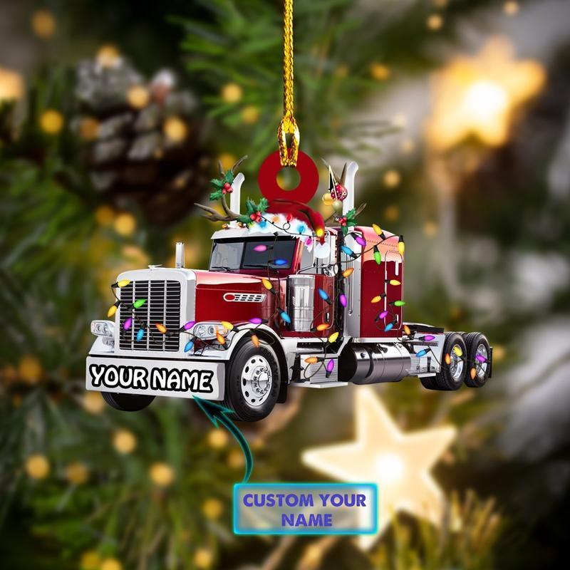 Personalized Xmas Trucker Custom Name Shape Ornament