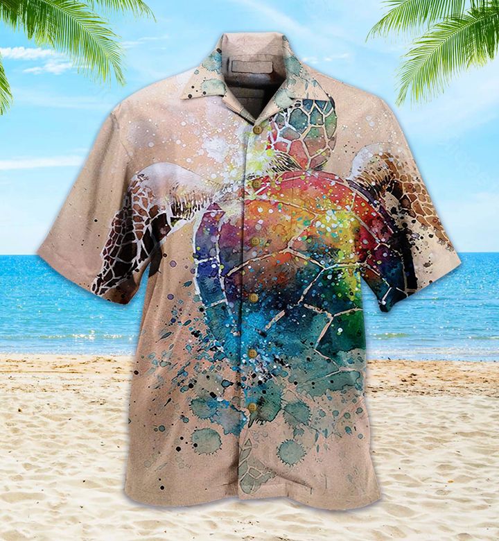 Turtle Watercolor Splash Colorful Hawaii Shirt Ha84721