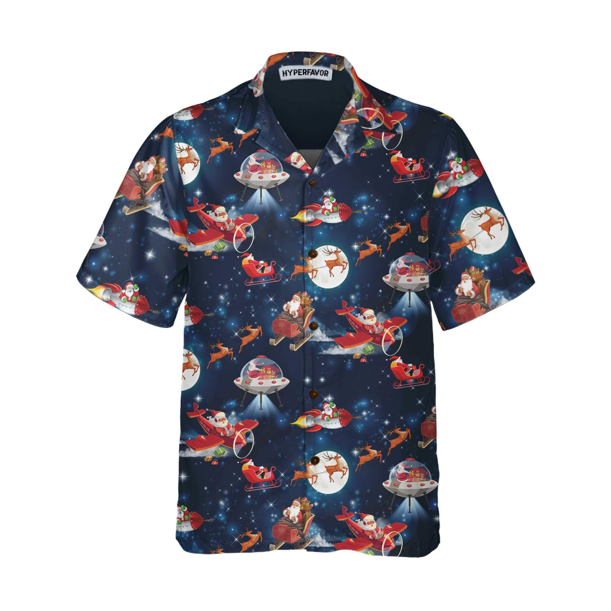 Christmas In Space Hawaii Shirt With Santa Claus And Reindeer Pattern Ha78294