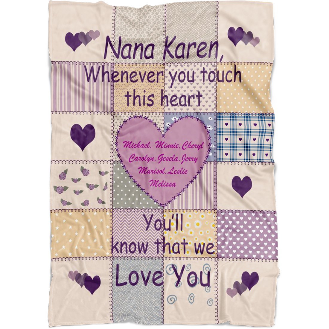 Personalized Grandma Grandpa Name Blanket. Whenever you touch this heart You’ll know that We Love You. Custom with any Title & upto 6 Names