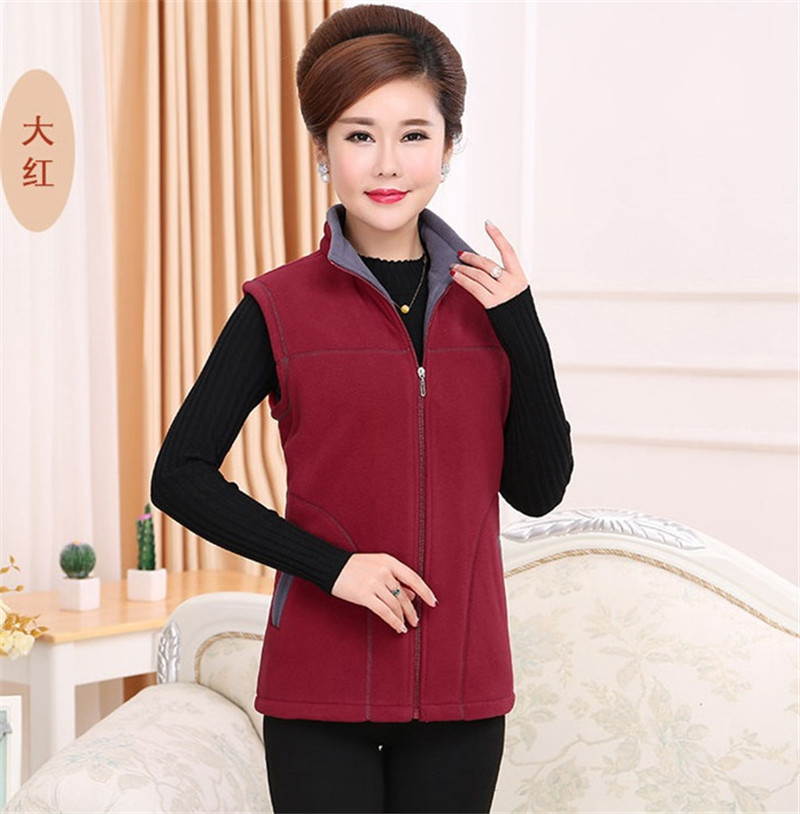 2022 Autumn Winter Vest Middle-Aged Women Warm Fleece Vest Womens Stand collar Waistcoat Short Casual Zipper Coat Female 5XL alx