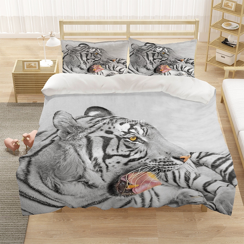 Down Quilt Cover 3D Printed Cartoon Leopard Tiger Bedding Cover Large Single Full Twin Bed Home  Duvet Covers