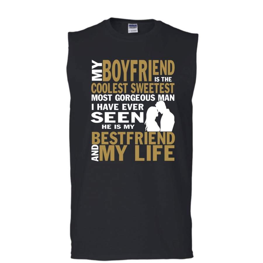 My Boyfriend Is The Coolest Sweetest T Shirt, Couple Tank Top (Men’s Cotton Sleeveless)