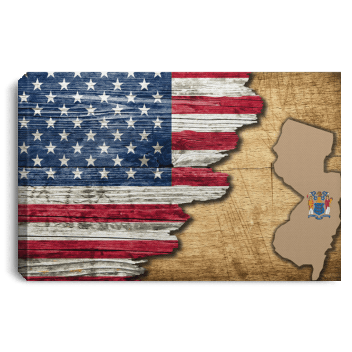 United States/New Jersey Flag Ripped Effect 24X16 Inches  Landscape Canvas .75In Frame