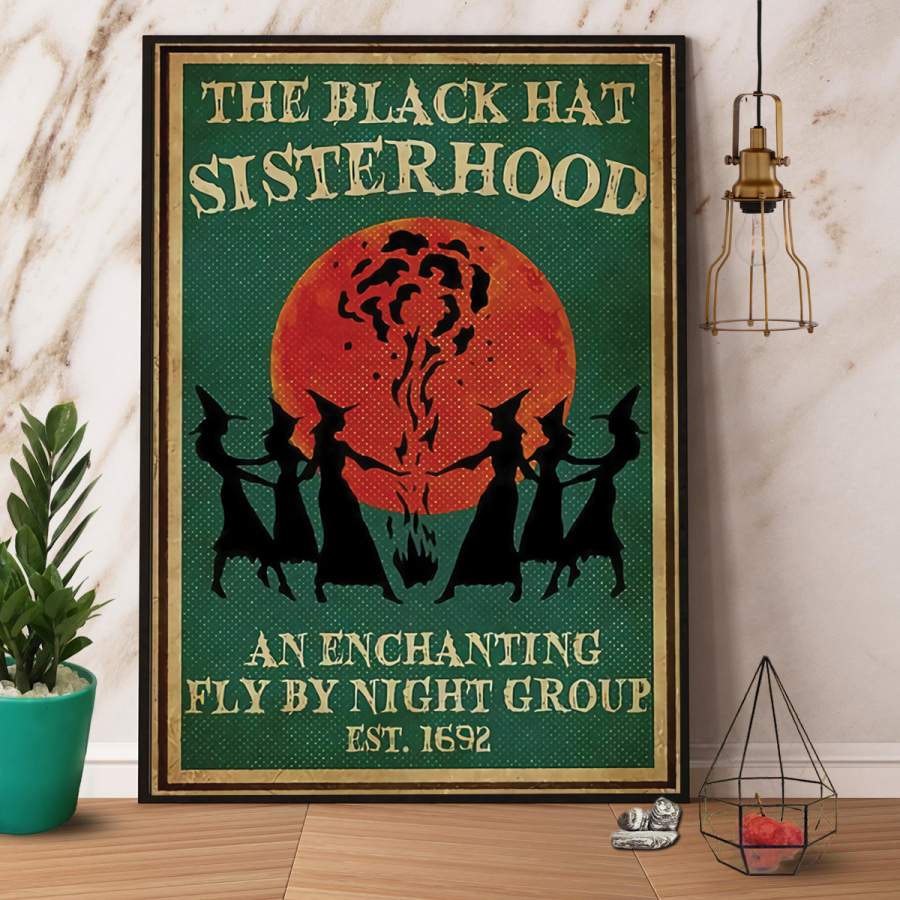 Witch the black hat sisterhood Halloween retro green paper poster no frame/ wrapped canvas wall decor full size