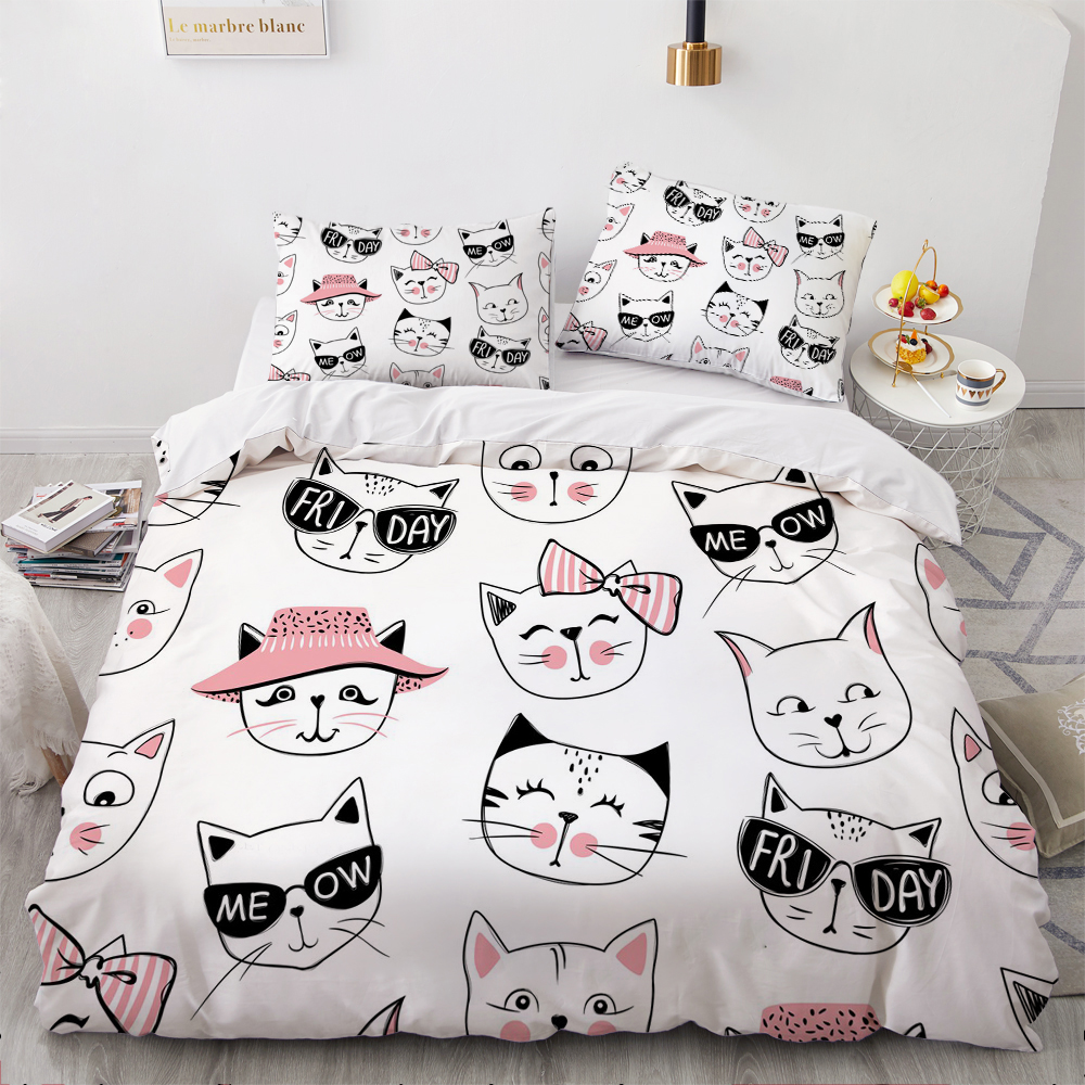 3D Digital Cartoon Pink Elephants Linens Bed White Cover Set Twin Queen King Size 140X200Cm Bedding Sets For Children Duvet Covers