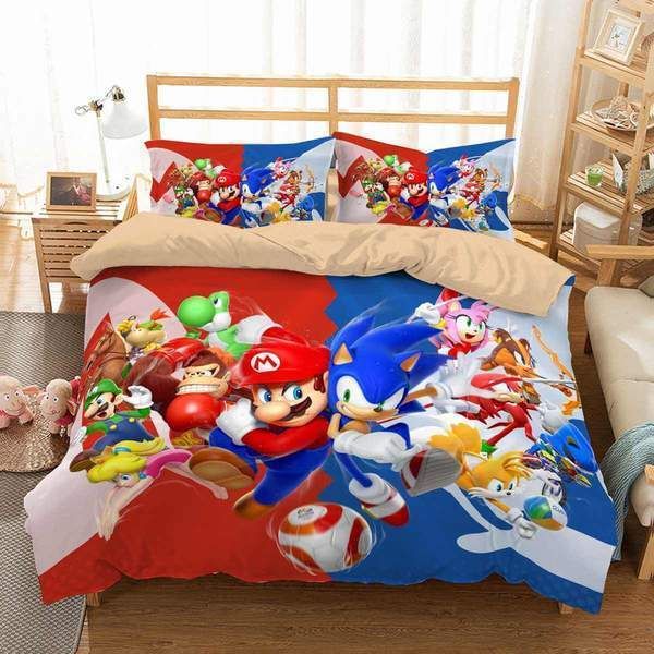 3D Mario And Sonic Duvet Cover Bedding Set