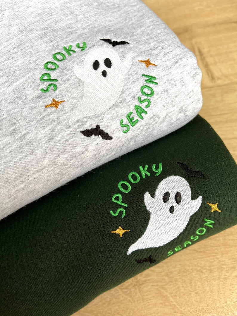 Spooky Season Ghost Glow In The Dark Halloween Embroidered Sweatshirt 2D Crewneck Sweatshirt All Over Print Sweatshirt For Women Sweatshirt For Men Sws4305