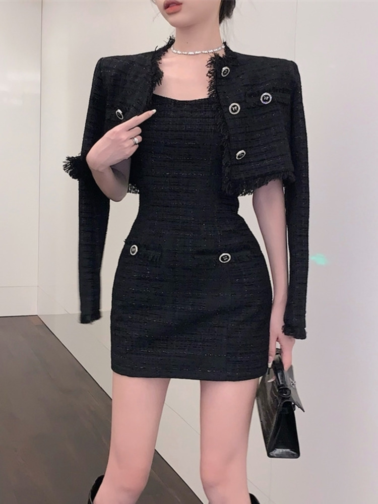 2022 Autumn Fashion Two Piece Sets Womens Outifits dress+ Short Jacket Coat Tweed Ensemble Femme conjuntos de falda elegante alx