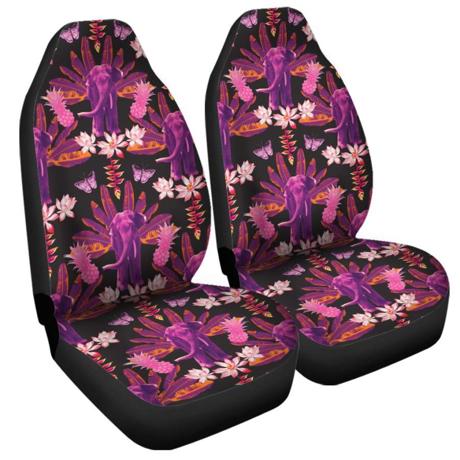 Purple Tropical Elephant Pattern Print Universal Fit Car Seat Covers