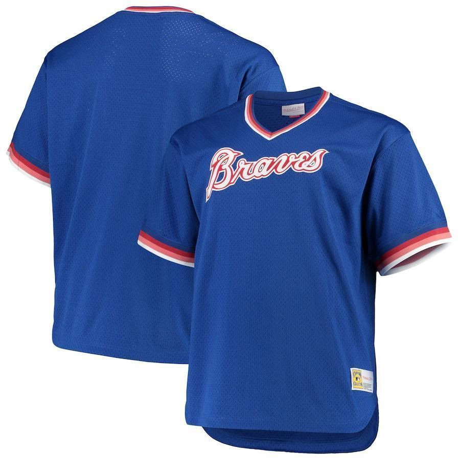 Atlanta Braves Jersey, Mitchell And Ness Big And Tall Cooperstown Collection Mesh Wordmark V-neck Jersey – Royal