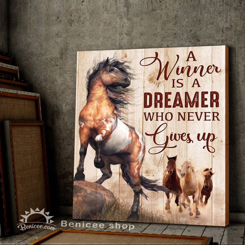 Horse winner never gives up wild horse signs motivation quote poster poster 3932203060