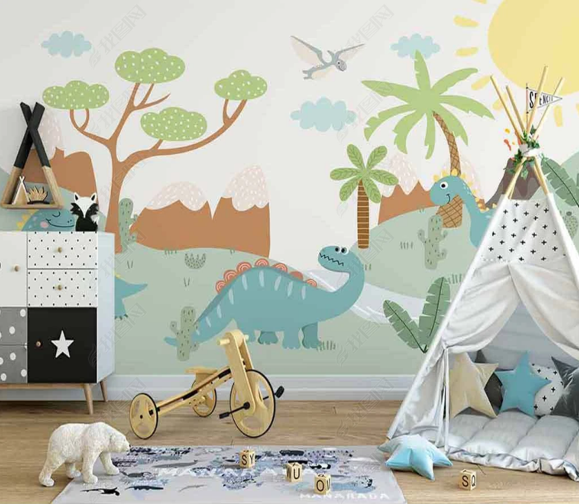 3D Cartoon Forest Animal Dinosaur Wall Mural Wallpaper Lqh 22