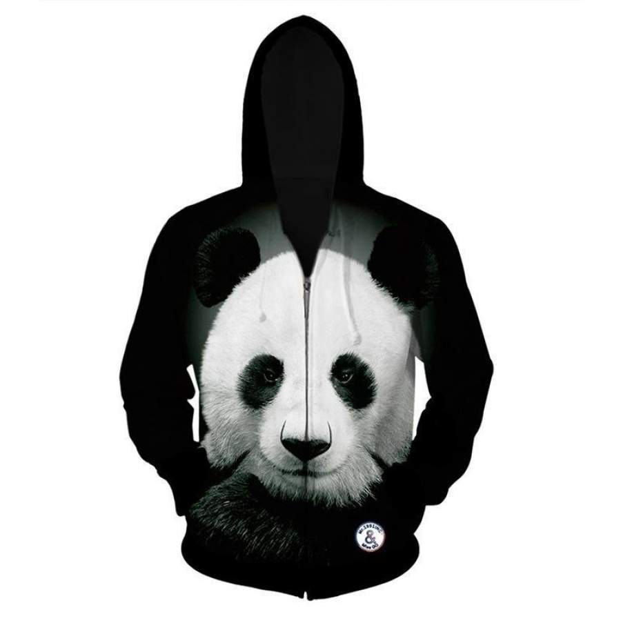 3D Panda Pattern Men S Fancy Hoody Sweatshirt Jacket Hooded Zipper Top