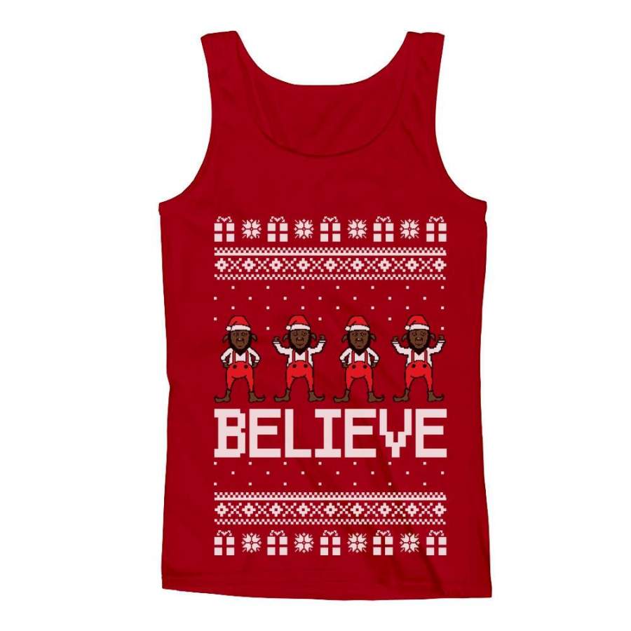 Believe Black Santa Elves Ugly Christmas Sweater Men’s Tank Top