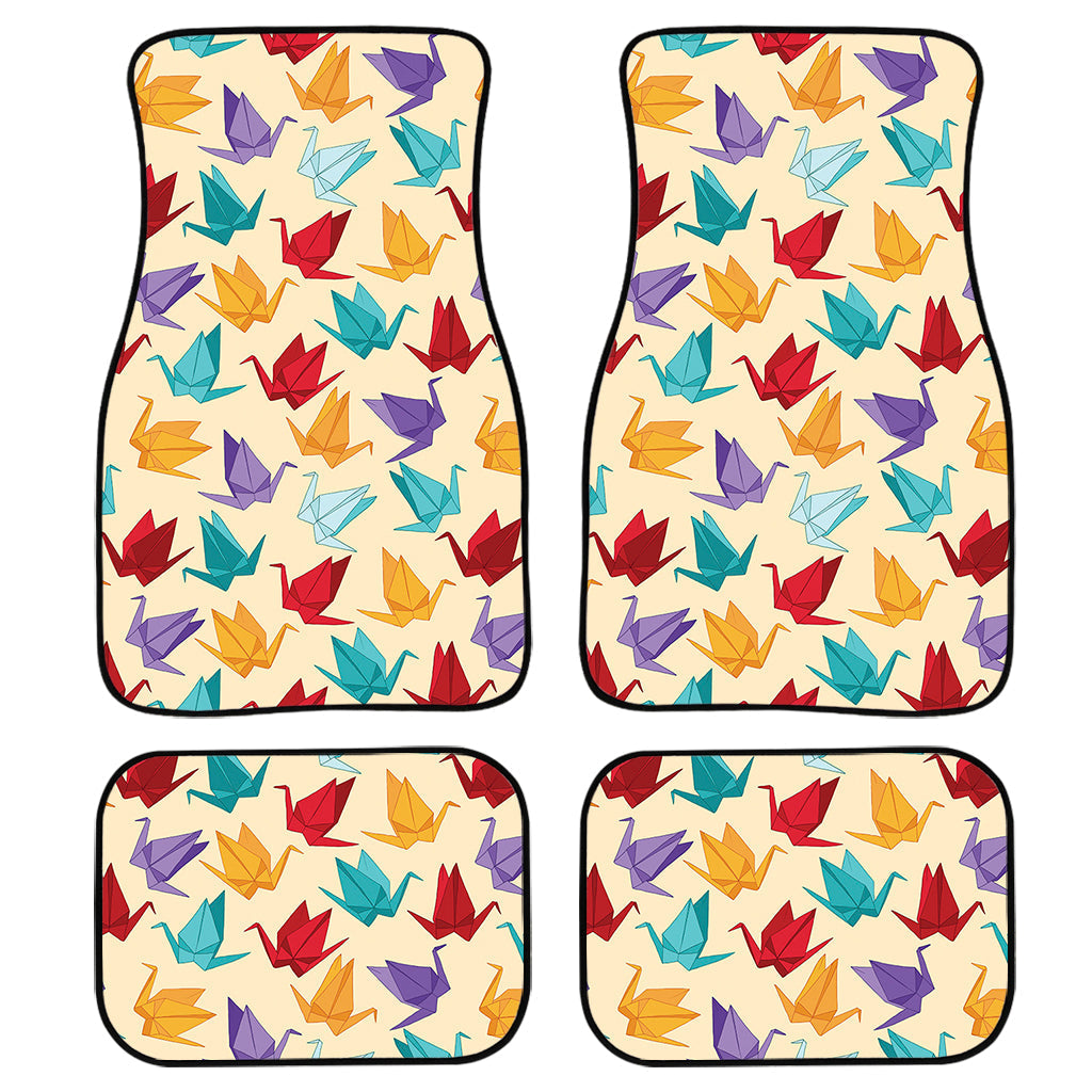 Colorful Origami Crane Pattern Print Front And Back Car Floor Mats, Front Car Mat