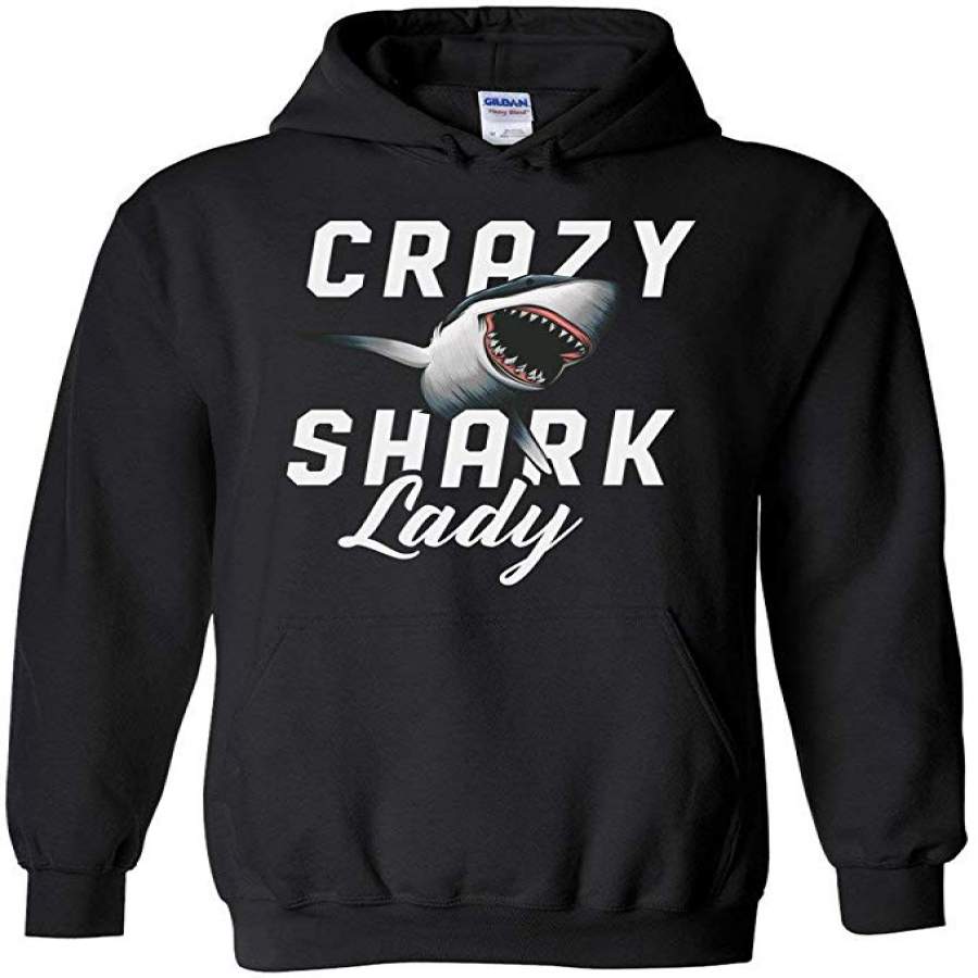 Crazy Shark Lady Surfer Hoodie In Black – Scuba Diver Gifts – Hoodies