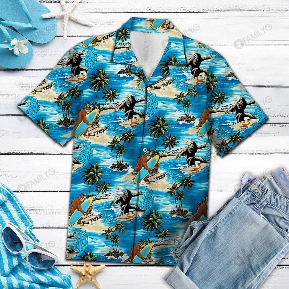 Bigfoot Surfing Blue Unique Design Hawaii Shirt Summer Hawaii For Couple Ha69839