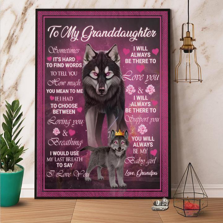 Wolf To My Granddaughter I Will Always Be There To Support You Pink Lovers Gift For Family Wall Art Home Decor Canvas Prints Matte Canvas