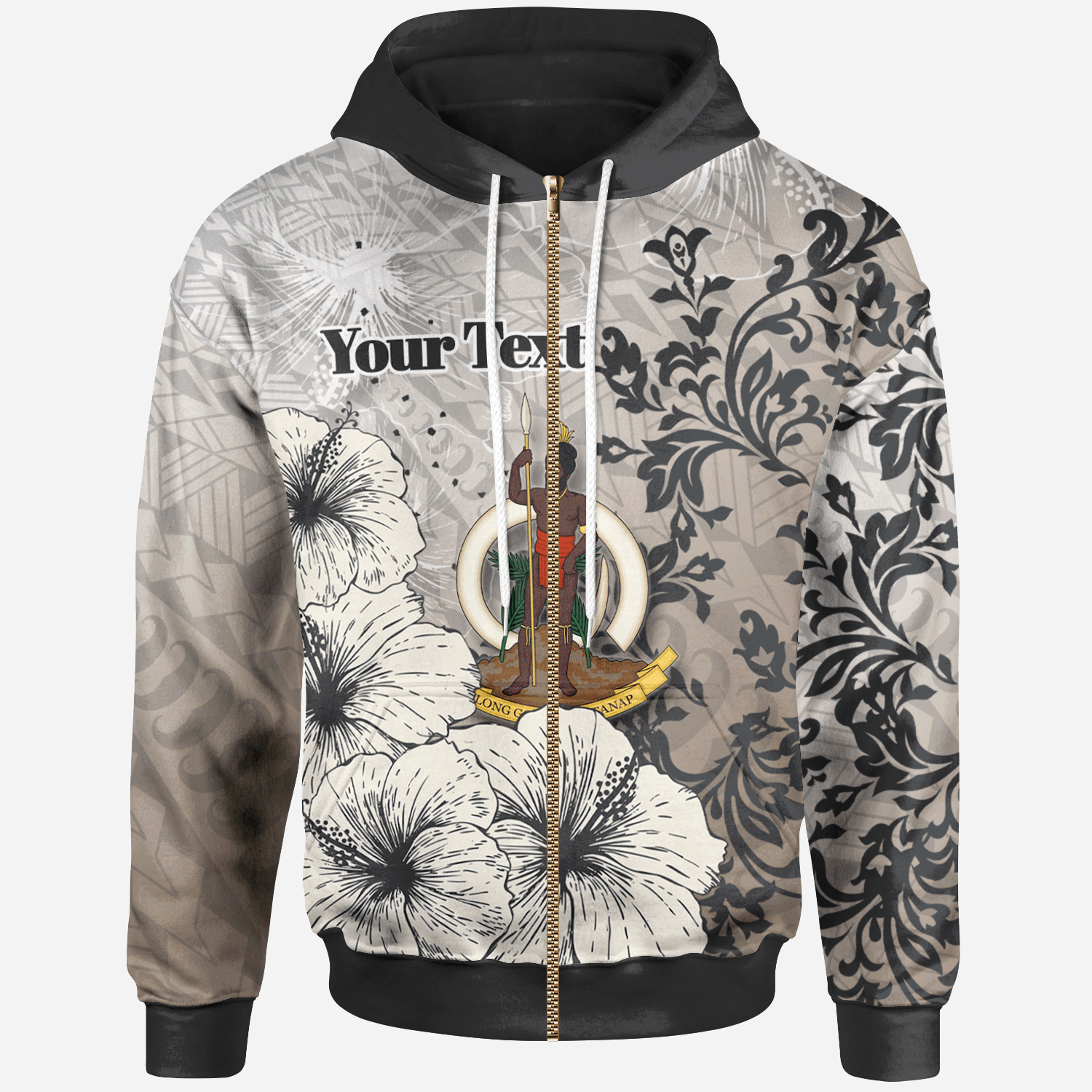 Vanuatu Zip Hoodie – Custom Personalised Vintage Luxury Floral Style – BN01