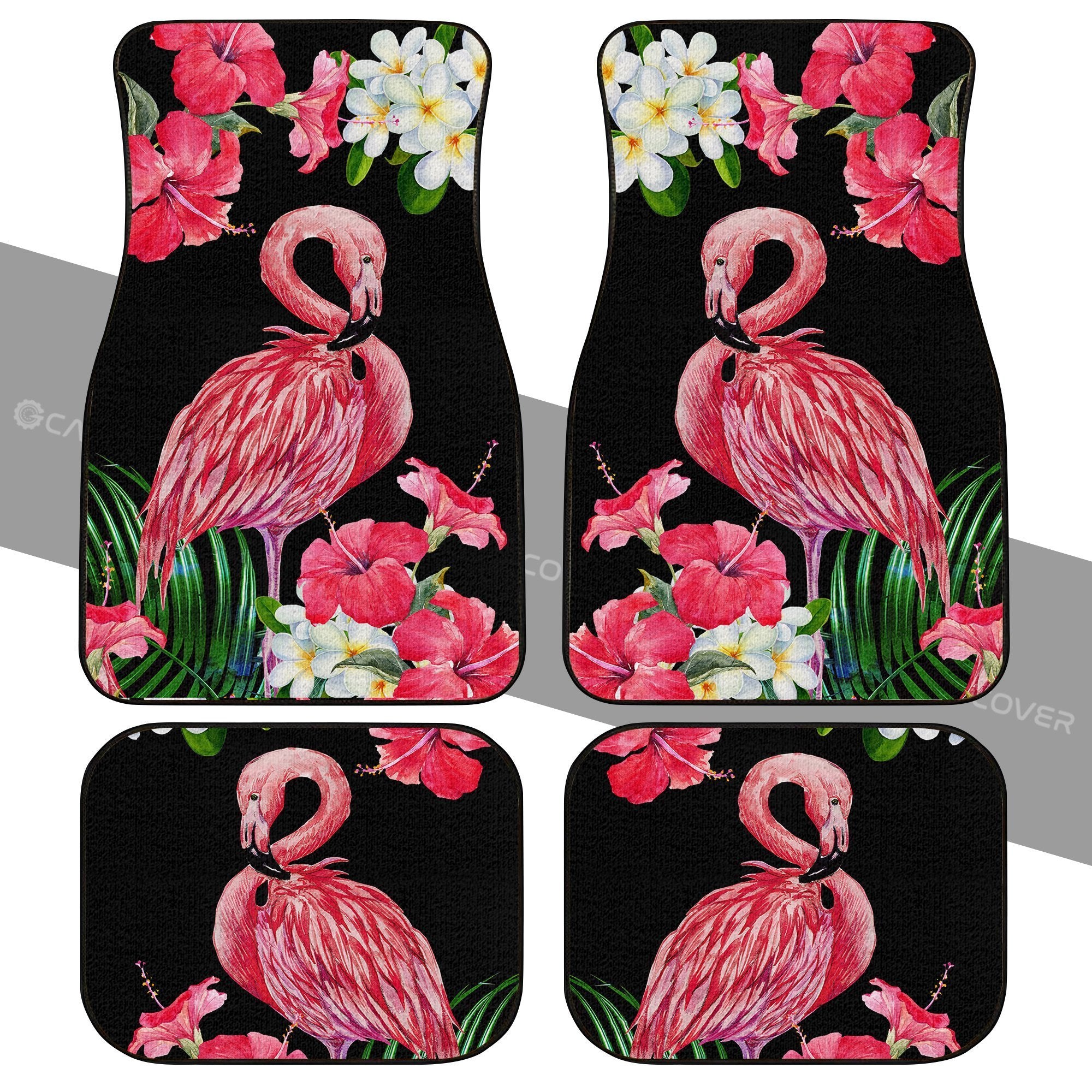 Pink Flamingo Car Floor Mats Custom Tropical Flower Car Interior Accessories