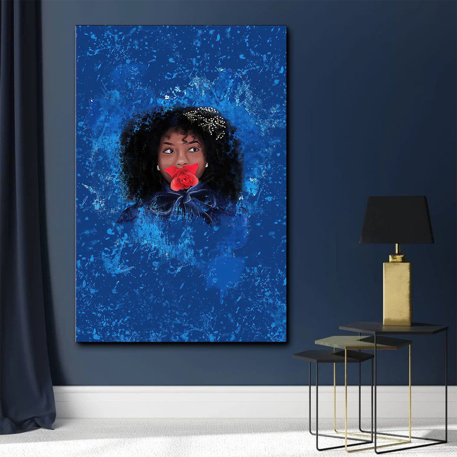 African King Poster Black Girl With Flower In Mouth Black African Wall Art