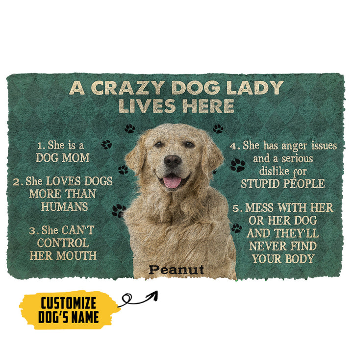 Waybackapparel A Crazy Dog Lady Lives Here Golden Retriever Custom Name 3D Doormat