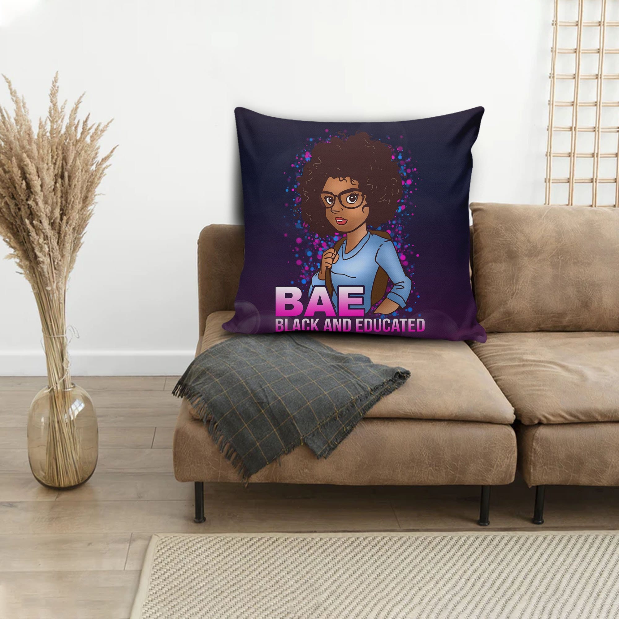 Afrocentric Throw Pillows Bae Afro Girl Black And Educated Square Throw Pillow African Themed Throw Pillows