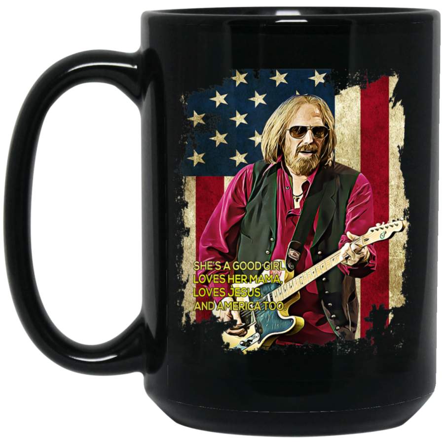 Vintage Tom Petty Love Musician America USA Flag 15 oz Black Mug