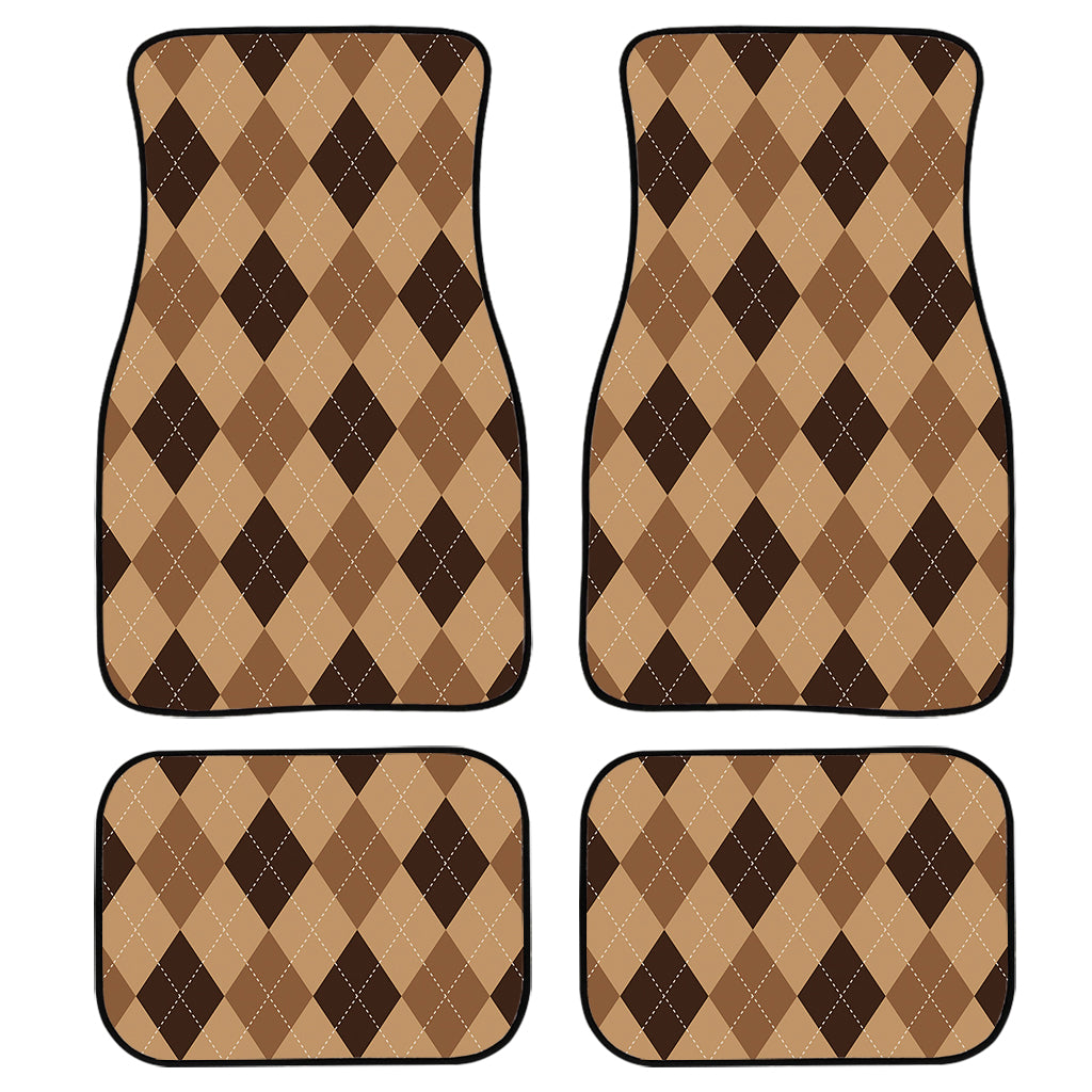 Brown Argyle Pattern Print Front And Back Car Floor Mats, Front Car Mat