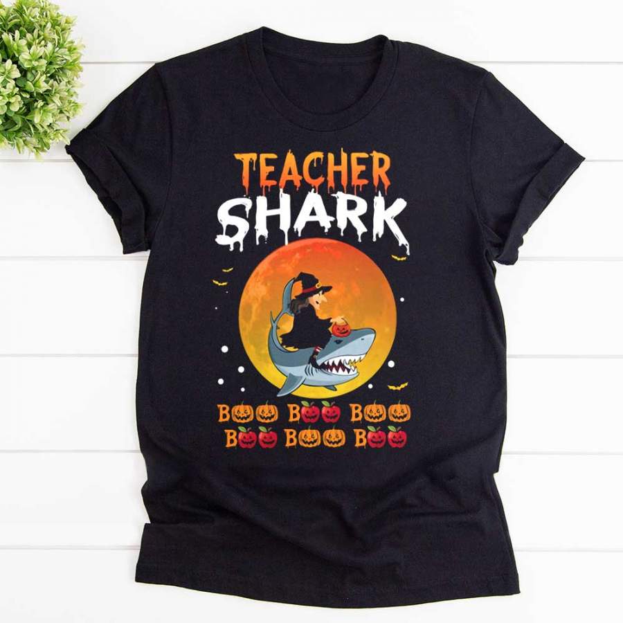 Teacher shark boo boo happy Halloween black cotton t shirt for men and women S-6XL