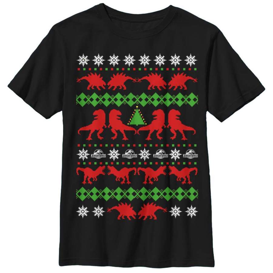 Jurassic World Boy’s Ugly Christmas T.Rex  T Shirt Black