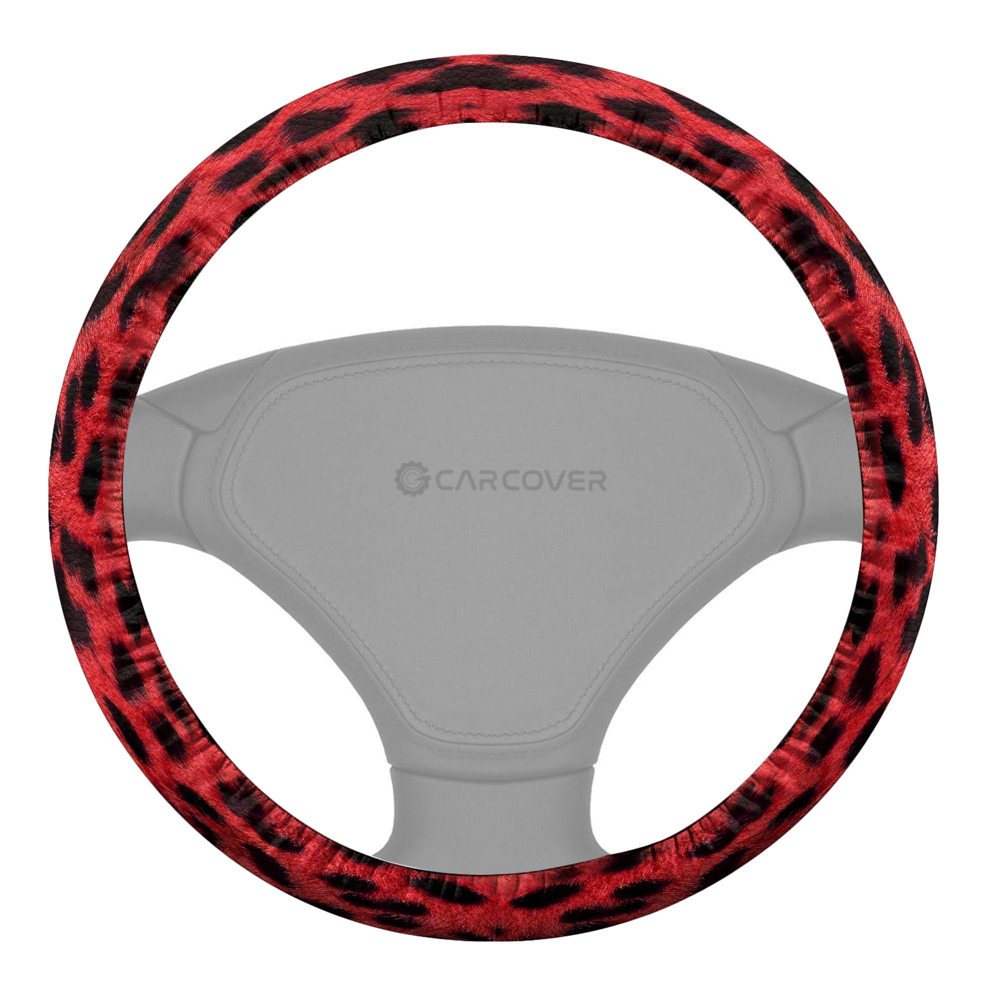 Red Cheetah Skin Steering Wheel Cover Custom Animal Skin Printed Car Interior Accessories