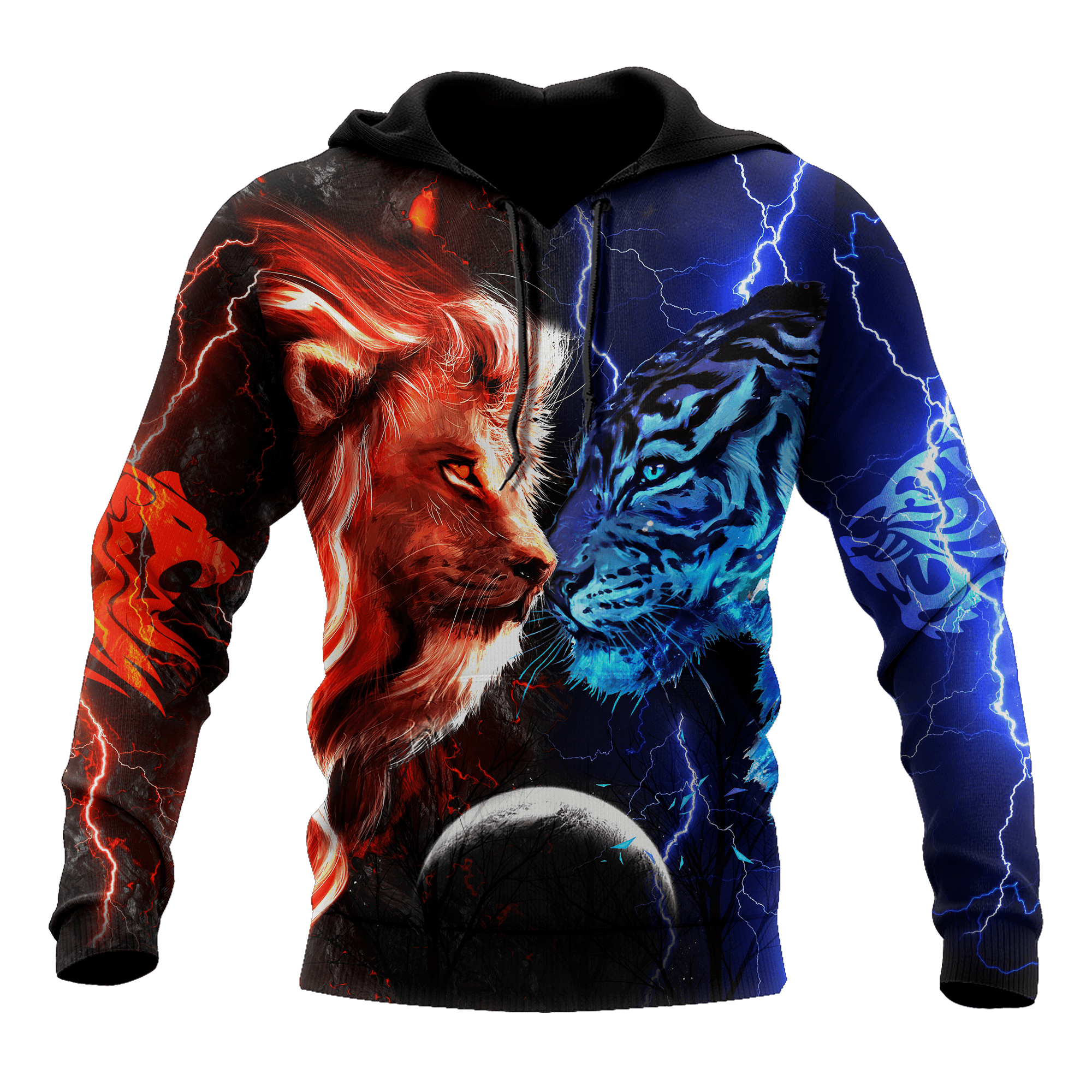 Tiger Vs Lion Galaxy Thunder Over Printed Shirt For Men And Women