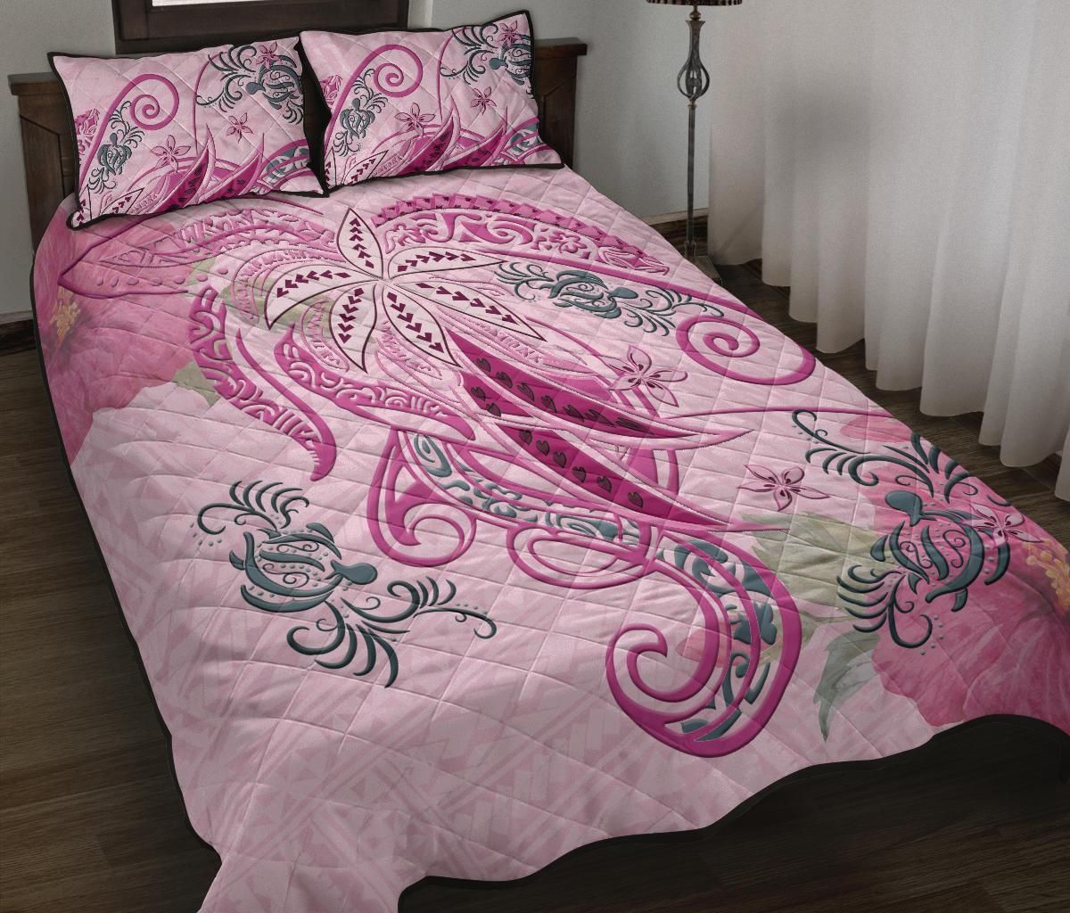 Polynesian Tribal Turtle Flowers Quilt Bed Set K5