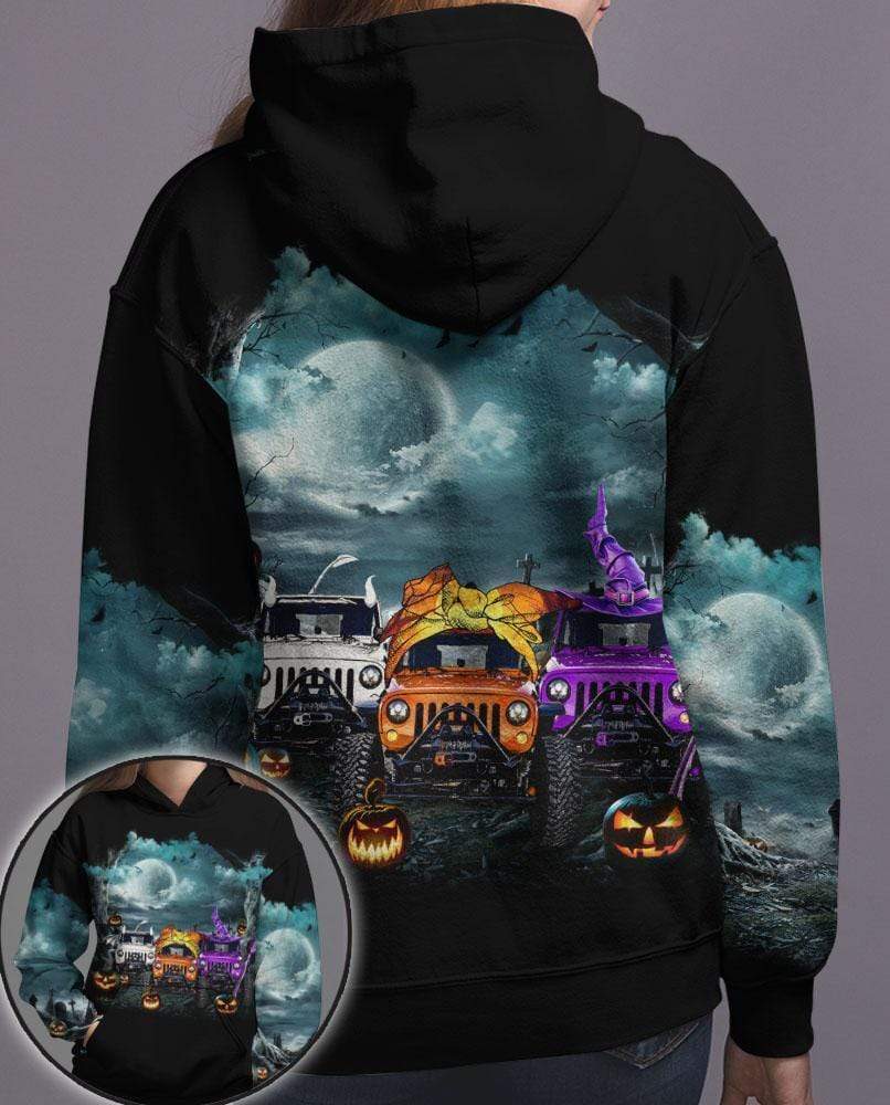 3 Jeeps Pumpkin Moonlight Halloween Black 3D All-Over Print Unisex Hoodie