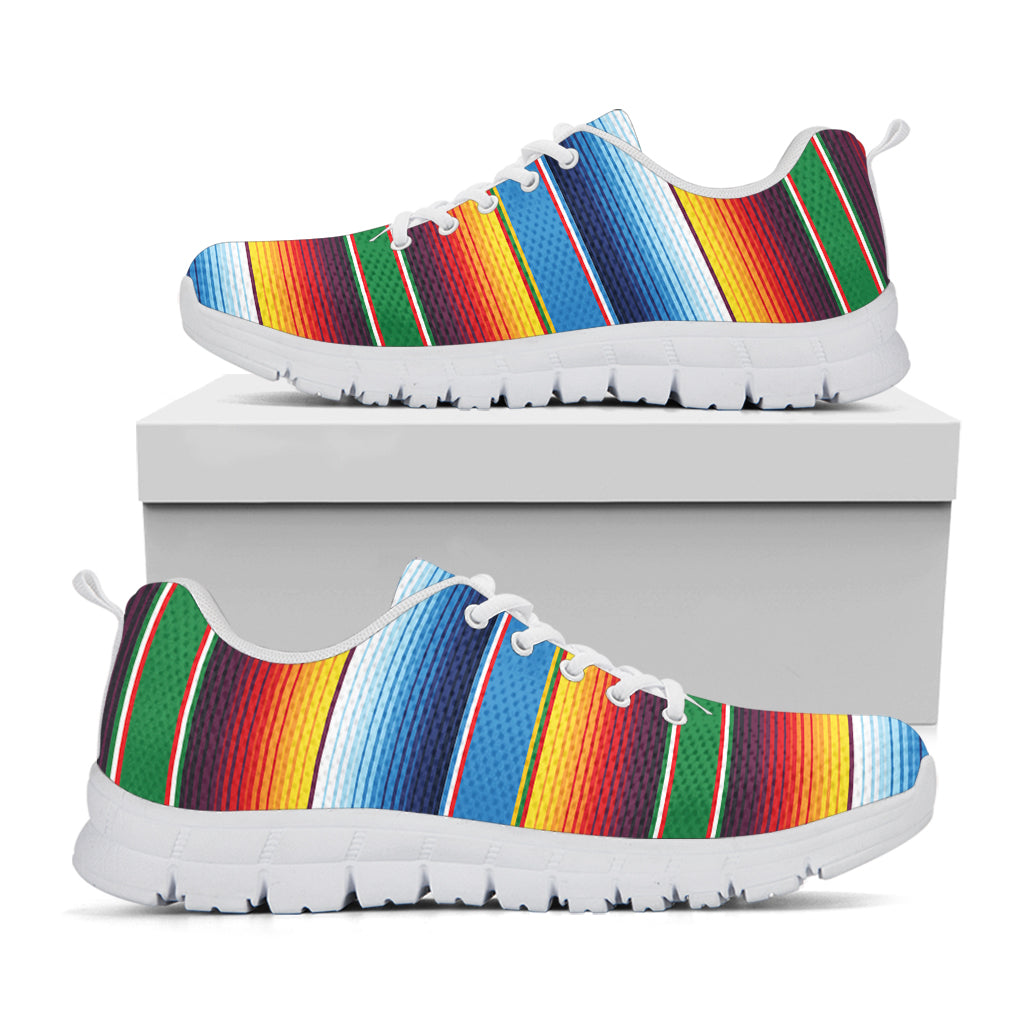 Tribal Mexican Blanket Stripe Print White Sneakers