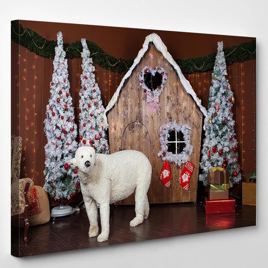 Polar Bear On Background Gingerbread House – Bear Animals Canvas Print