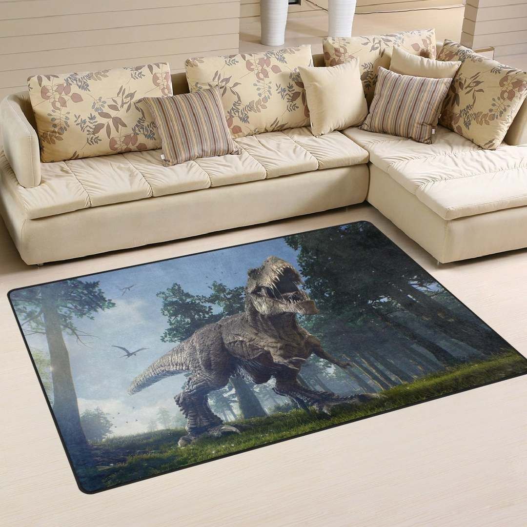 Vintage Rex Roaring Dinosaur Blue Sky Forest CLG2210138R Rug