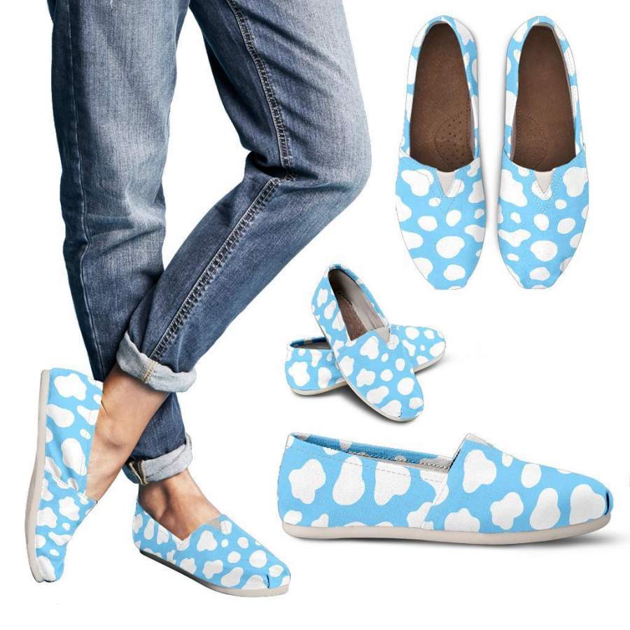 White And Blue Cow Print Women’s Casual Shoes