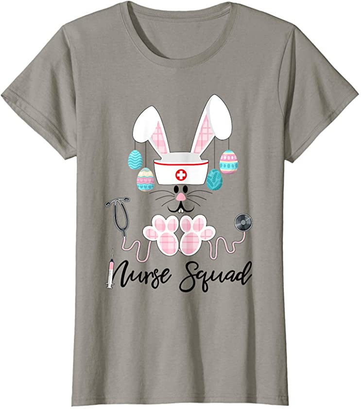 Womens Dy Happy Easter Day Cute Pink Plaid Bunny Gift For Nurse T-Shirt